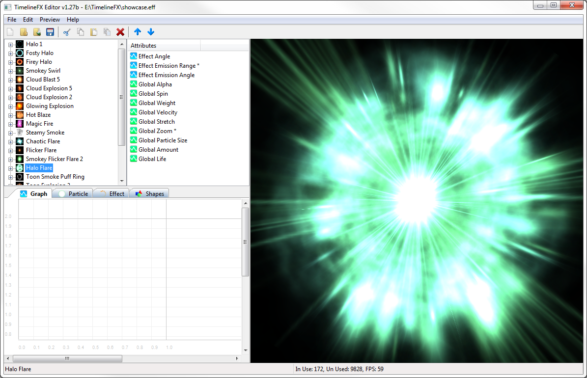 Effects editor. Particle Effect Editor. Aura Flare. Particle 1 и Particle 2.